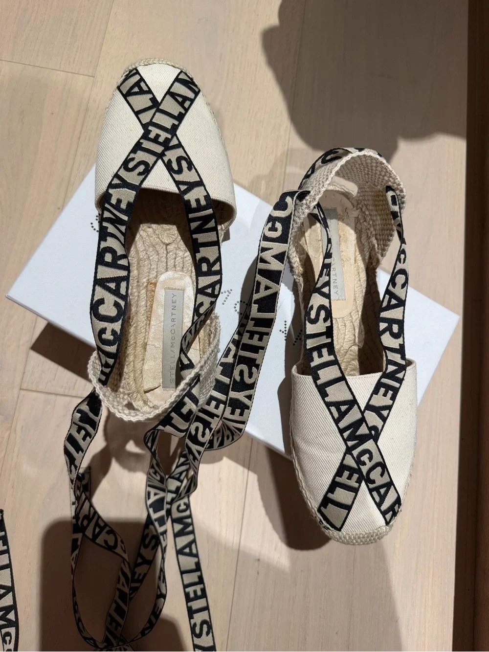Stella McCartney Beige Canvas Espadrille Lace-Up Flats